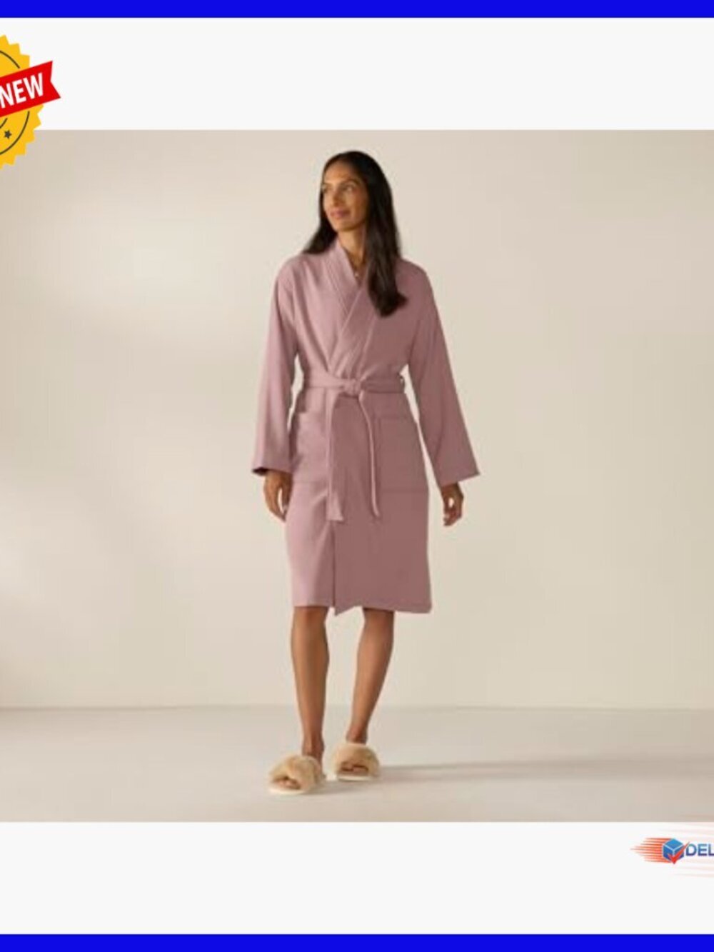Lightweight Terry Robe Organic Cotton Unisex Bathrobe Adjustable Belt - Picture 6 of 7